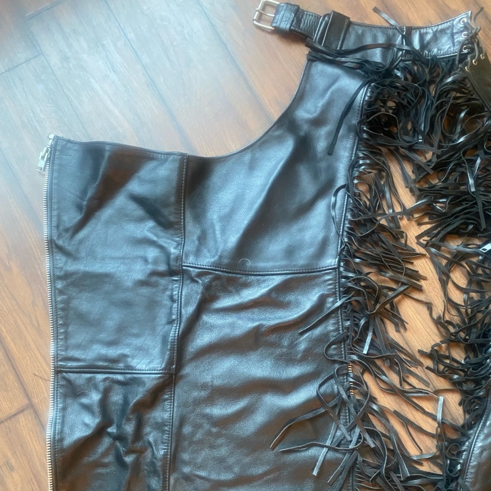 Leather chaps with fringe. Ladies XS